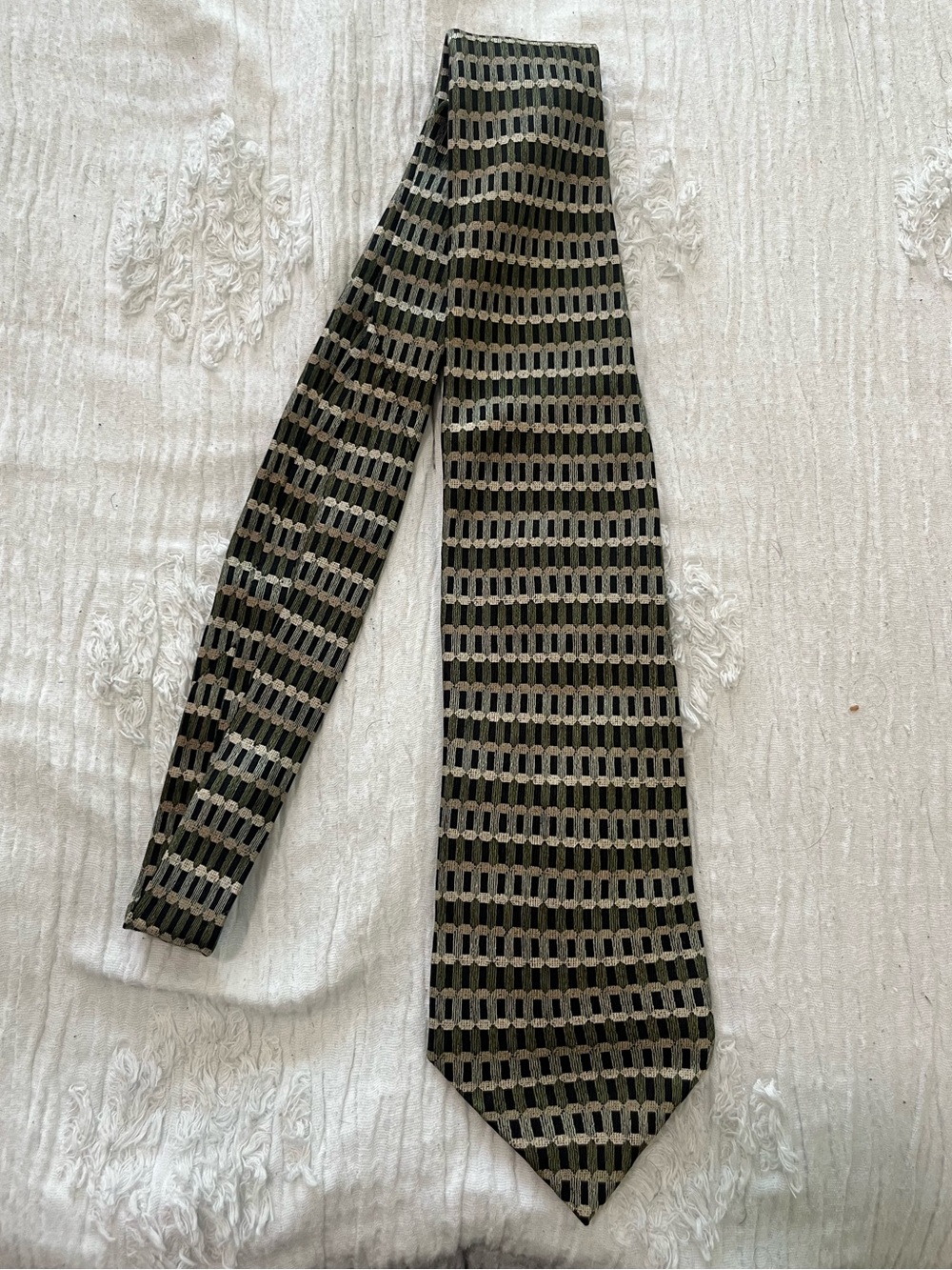 Paco Rabanne Olive Green, Black and Beige Geometric Tie